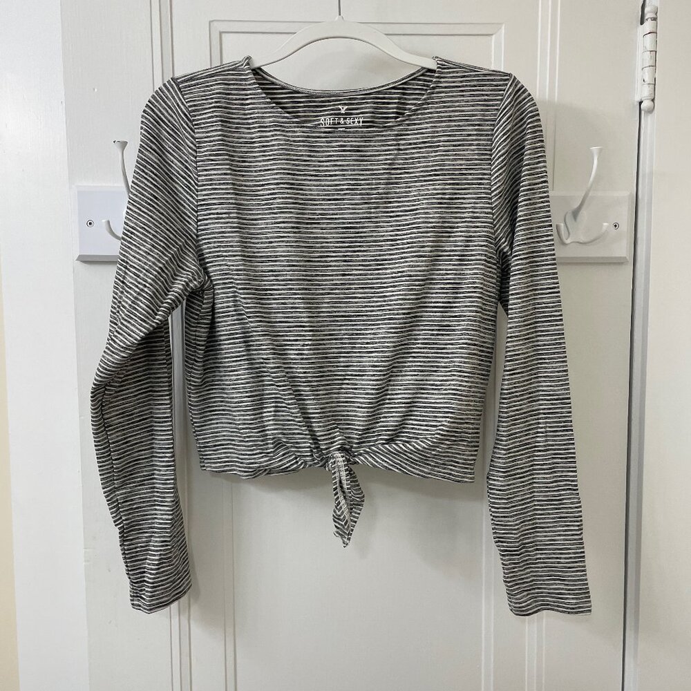 American Eagle Soft & Sexy Striped Tie-Front Long Sleeve